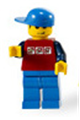 Red Shirt with 3 Silver Logos, Dark Blue Arms, Blue Legs, Blue Cap - twn084