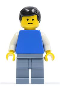 Plain Blue Torso with White Arms, Sand Blue Legs, Black Male Hair twn095