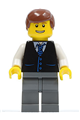 Taxi Driver - Black Vest with Blue Striped Tie, Dark Bluish Gray Legs, White Arms, Reddish Brown Male Hair - twn108