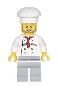 Chef Minifigure - Minifigure with a white torso featuring 8 buttons, light bluish gray legs, and a gray beard - twn120
