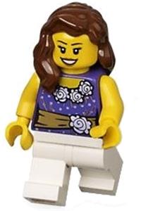 Female Dark Purple Blouse - Female minifigure wearing a dark purple blouse with gold sash and flowers, with white legs - twn154