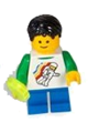 Boy in classic space minifigure attire with floating pattern, blue short legs, and black tousled hair - twn162