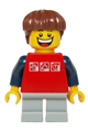 Red Shirt with 3 Silver Logos, Dark Blue Arms, Light Bluish Gray Short Legs, Reddish Brown Hair - twn205