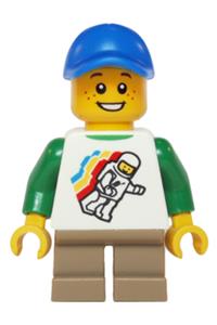 Classic Space Minifigure Floating Pattern, Short Dark Tan Legs, Blue Short Bill Cap twn208