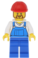 Overalls Blue over V-Neck Shirt, Blue Legs, Red Construction Helmet, Beard - twn210