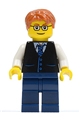 Black Vest with Blue Striped Tie, Dark Blue Legs, White Arms, Dark Orange Short Tousled Hair, Rectangular Glasses - twn211