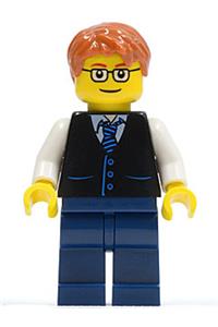 Black Vest with Blue Striped Tie, Dark Blue Legs, White Arms, Dark Orange Short Tousled Hair, Rounded Glasses twn211a