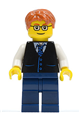 Black Vest with Blue Striped Tie, Dark Blue Legs, White Arms, Dark Orange Short Tousled Hair, Rounded Glasses - twn211a