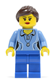 Medium Blue Female Shirt with Two Buttons and Shell Pendant, Blue Legs, Dark Brown Ponytail and Swept Sideways Fringe - twn213