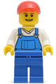 Male in Overalls Blue over V-Neck Shirt