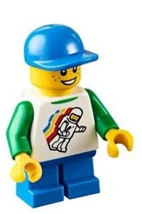 Classic Space Minifigure Floating Pattern, Blue Short Legs, Blue Short Bill Cap twn224