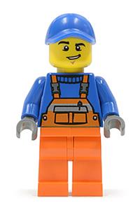 Overalls with Safety Stripe Orange, Orange Legs, Blue Cap with Hole, Lopsided Grin twn232