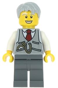Grandpa Minifigure - An elderly minifigure in a pinstripe vest and carrying a pocket watch - twn243