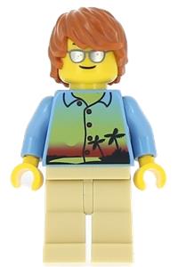 Dad Minifigure - Dad minifigure wearing a shirt with sunset and palm trees design - twn245