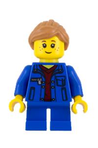 Girl Minifigure - Girl wearing a denim jacket with blue short legs - twn254