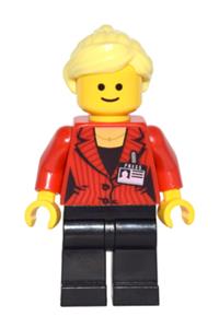 Press Reporter Woman Minifigure - Female press reporter with bright light yellow ponytail hair - twn259
