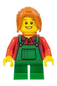 Light Keeper Girl Minifigure - Girl minifigure with short green overalls - twn262