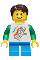 Classic Space Minifigure Floating Pattern, Dark Azure Short Legs, Dark Brown Short Tousled Hair - twn264