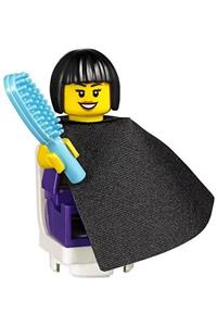 Female Dark Purple Blouse - Female minifigure with a dark purple blouse with gold sash and flowers, dark purple legs, black bob cut hair, and a cape - twn281