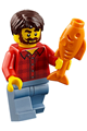 Minifigure wearing a flannel shirt with sand blue legs and an aviator cap - twn286