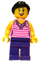 Female, Dark Pink Striped Top, Dark Purple Legs, Dark Brown Hair Ponytail and Swept Sideways Fringe - twn288