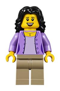 Mom Minifigure - Mom minifigure with black hair wearing a medium lavender jacket over a lavender shirt and dark tan legs - twn290