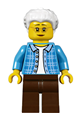 Grandma, Dark Azure Plaid Jacket with Collar, Dark Brown Legs and White Hair - twn294