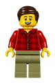 Dad, Plaid Flannel Shirt with Collar, Olive Green Legs, Dark Brown Smooth Hair - twn295