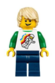 Boy with tan tousled hair and classic space minifigure floating pattern, wearing dark blue legs - twn296