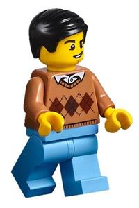 Dad Minifigure - Dad with medium nougat argyle sweater, black smooth hair, and medium blue legs - twn298