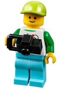 Boy Minifigure - Minifigure with Floating Pattern, Medium Azure Legs, Lime Short Bill Cap - twn304