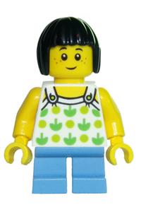 Child Minifigure - Child minifigure wearing a halter top with green apples and lime spots, featuring short legs - twn322