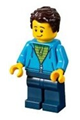 Man with green striped shirt under dark blue hoodie, dark brown hair, and dark blue legs - twn331