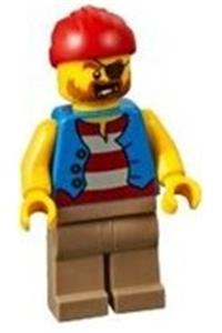 Pirate Man, Striped Red and White Shirt Under Blue Vest, Red Bandana, Left Eye Patch and 3 Gold Teeth, Dark Tan Legs twn332