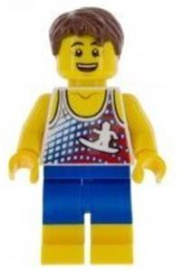 Beach Tourist Minifigure - Beach tourist wearing a surfer tank top with yellow boots - twn335