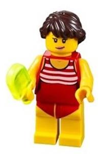 Beach Tourist Female Minifigure - Female beach tourist wearing a red bathing suit - twn336
