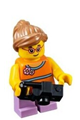 Girl minifigure with an orange top and medium lavender legs - twn337