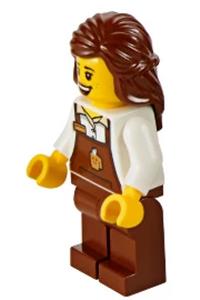 Female with Reddish Brown Apron with Cup and Name Tag Pattern, Reddish Brown Female Hair Mid-Length twn345