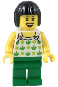 Female, Black Short Hair, White Top with Green Apples and Lime Dots, Green Legs (Ludo Green) twn350