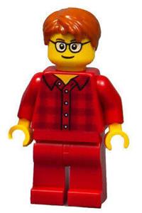 Male with Dark Orange Hair, Glasses, Red Flannel Shirt, Red Legs (Ludo Red) twn355