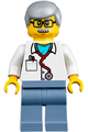 Veterinarian Dr. Jones with Light Bluish Gray Hair, Glasses, Red Stethoscope and Sand Blue Legs - twn357