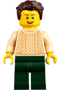 Man with Dark Brown Hair, Tan Sweater and Dark Green Legs twn359