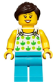 Female, White Top with Green Apples and Lime Dots, Medium Azure Legs, Dark Brown Ponytail and Swept Sideways Fringe - twn367