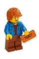 Male minifigure wearing a blue jacket over a dark red V-neck sweater with reddish brown legs - twn378