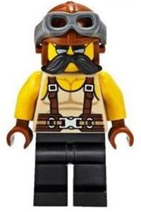 Man, Tan Tank Top, Black Moustache, Reddish Brown Suspenders and Aviator Cap with Dark Bluish Gray Goggles twn379