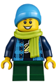 Child Boy, Dark Azure Beanie, Lime Scarf, Banana Shirt, Dark Green Legs - twn383