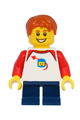 A boy with dark orange hair, wearing a Classic Space shirt with red sleeves and dark blue short legs - twn397