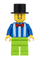 Fairground Worker - Male, White Stripes and Red Bow Tie, Lime Legs, Black Top Hat - twn413