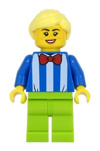 Fairground Worker - Female, White Stripes and Red Bow Tie, Lime Legs, Bright Light Yellow Hair twn414