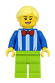 Fairground Worker - Female, White Stripes and Red Bow Tie, Lime Legs, Bright Light Yellow Hair - twn414